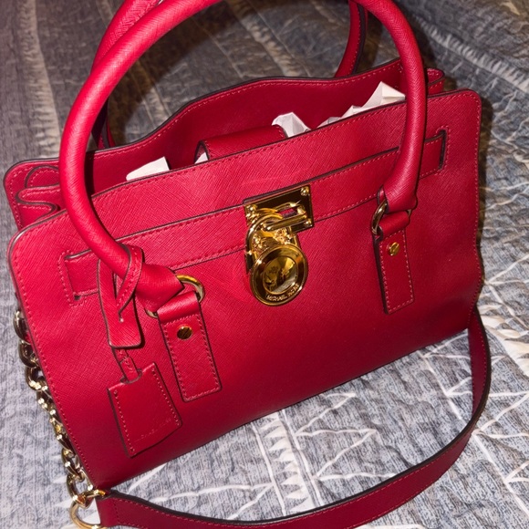 MICHAEL Michael Kors Red Satchel with Gold Hardware